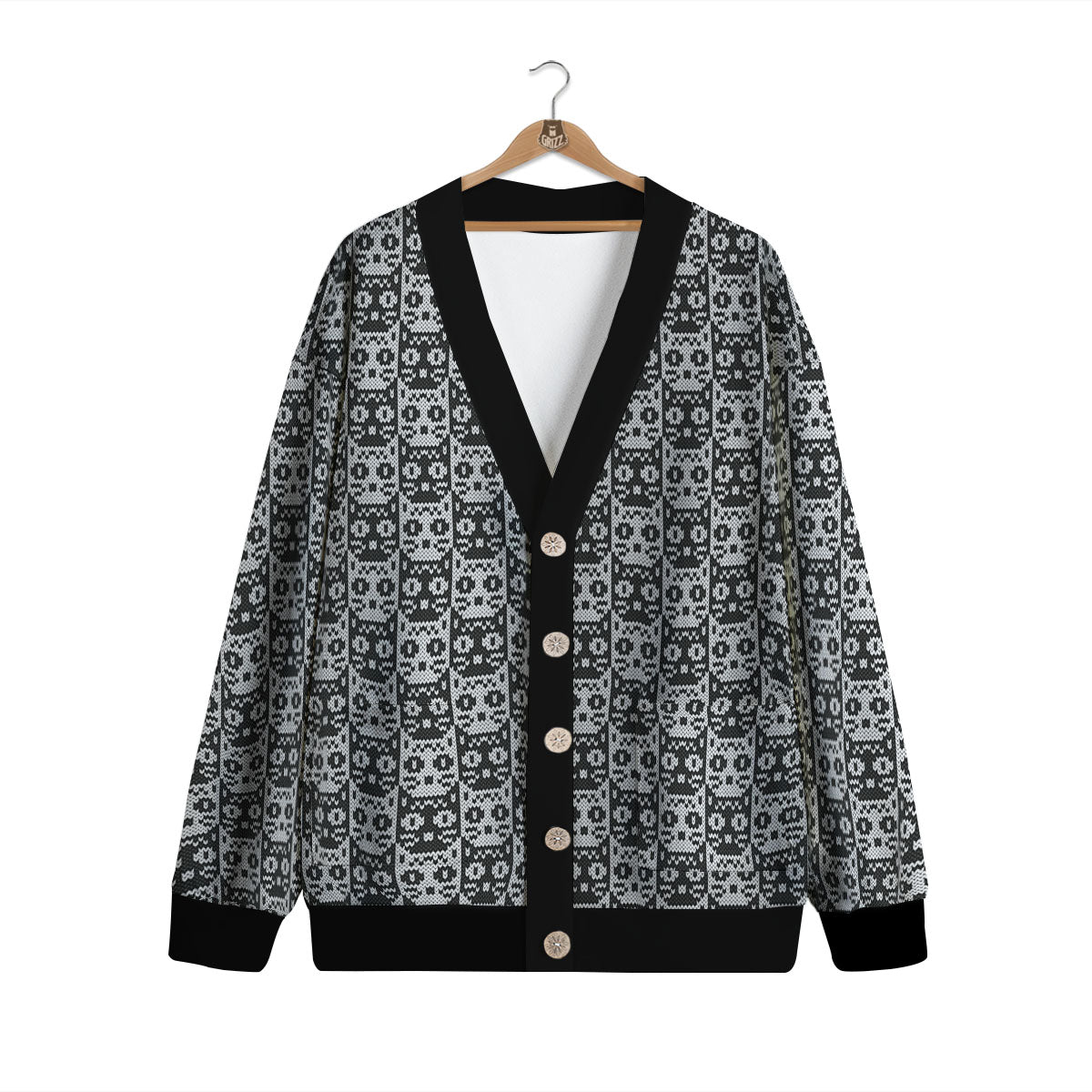 Knitted Black Cat Print Pattern Cardigan-grizzshop
