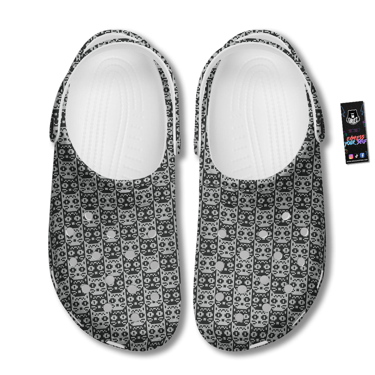 Knitted Black Cat Print Pattern Clog-grizzshop