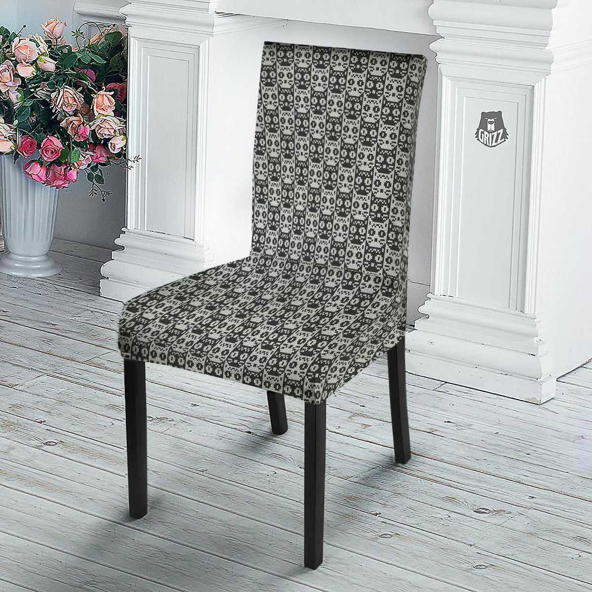 Knitted Black Cat Print Pattern Dining Chair Slipcover-grizzshop