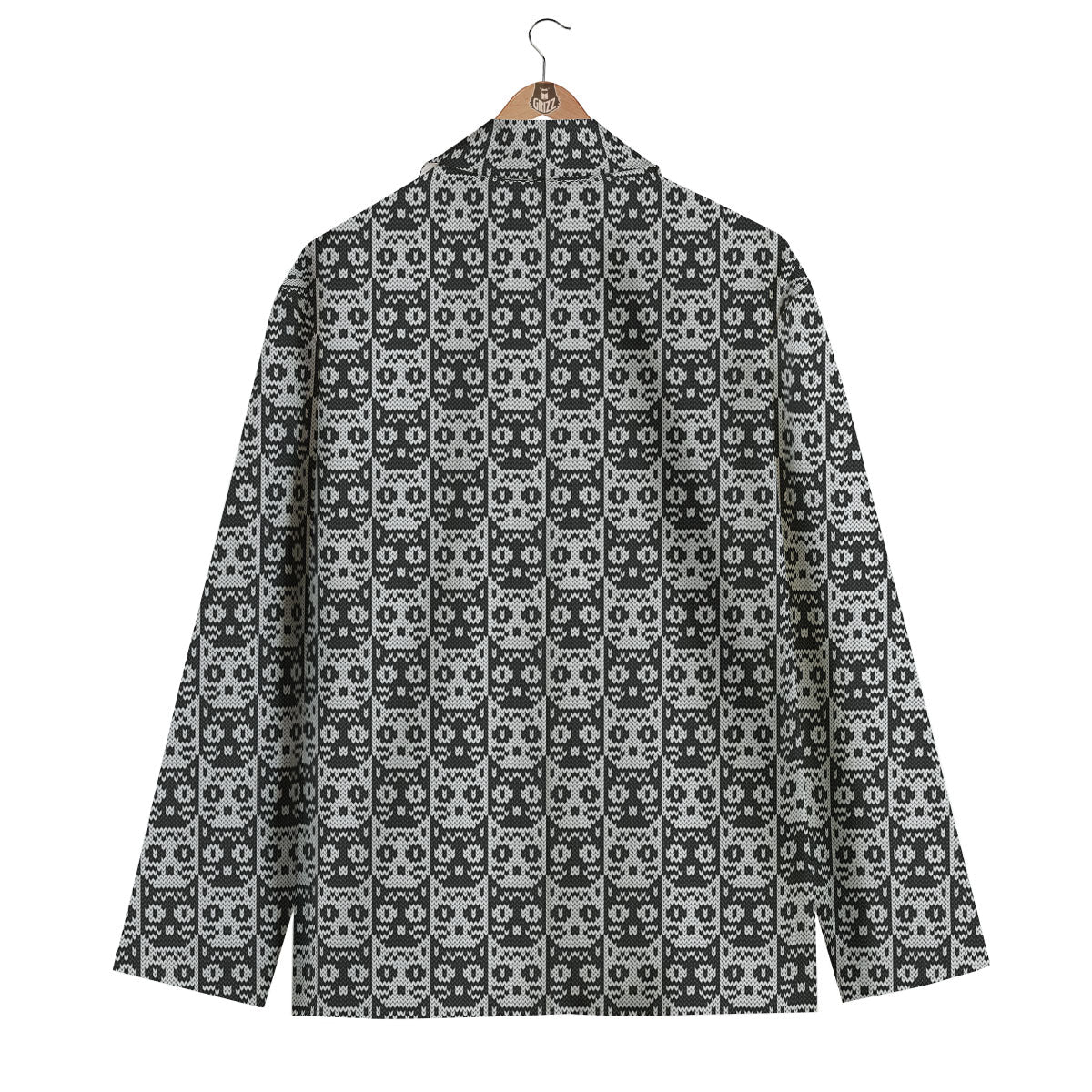Knitted Black Cat Print Pattern Men's Blazer-grizzshop