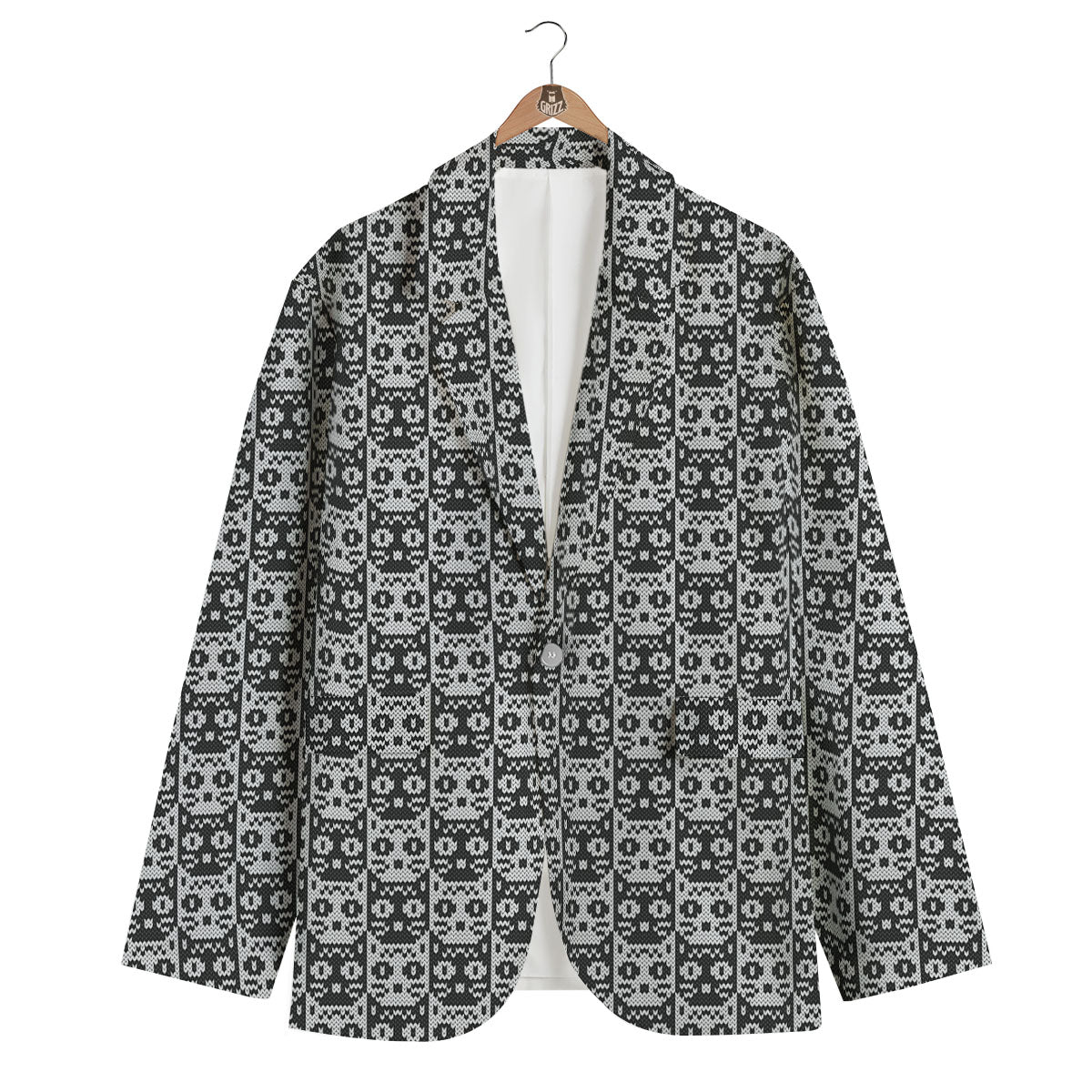 Knitted Black Cat Print Pattern Men's Blazer-grizzshop