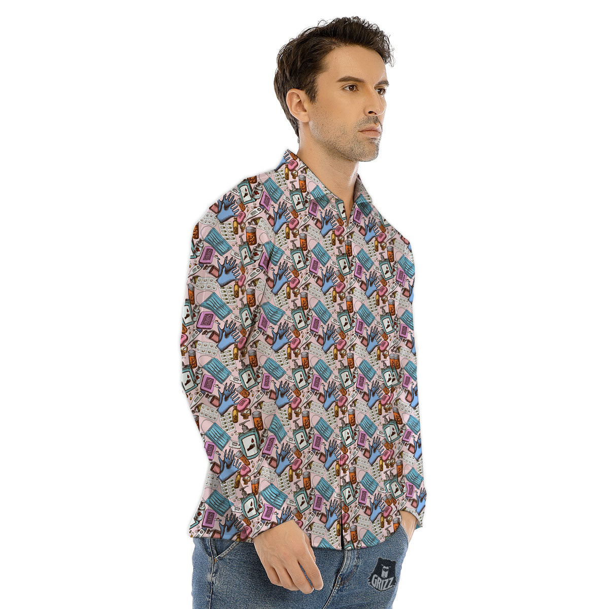 Knitted Black Cat Print Pattern Men's Dress Shirts-grizzshop