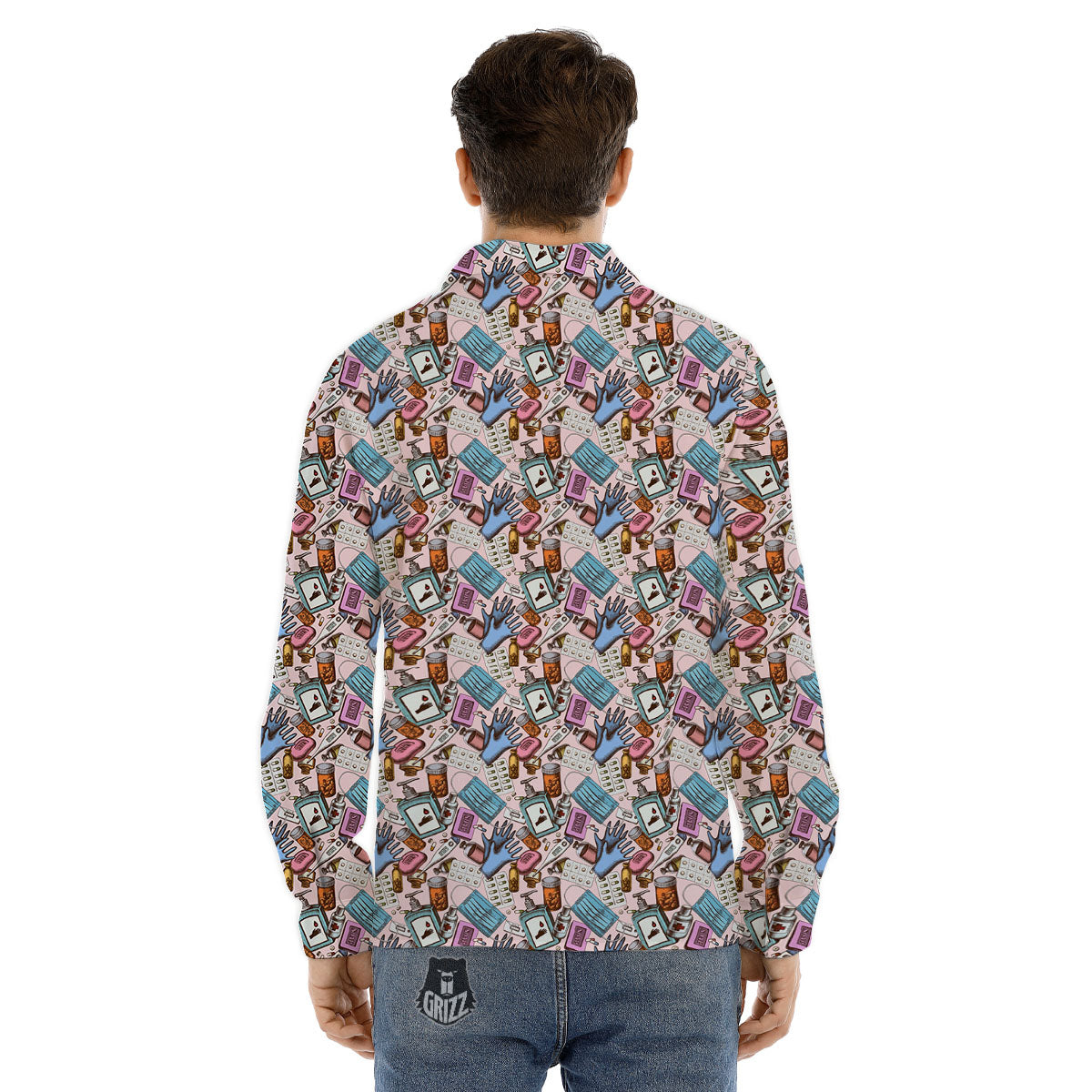 Knitted Black Cat Print Pattern Men's Dress Shirts-grizzshop