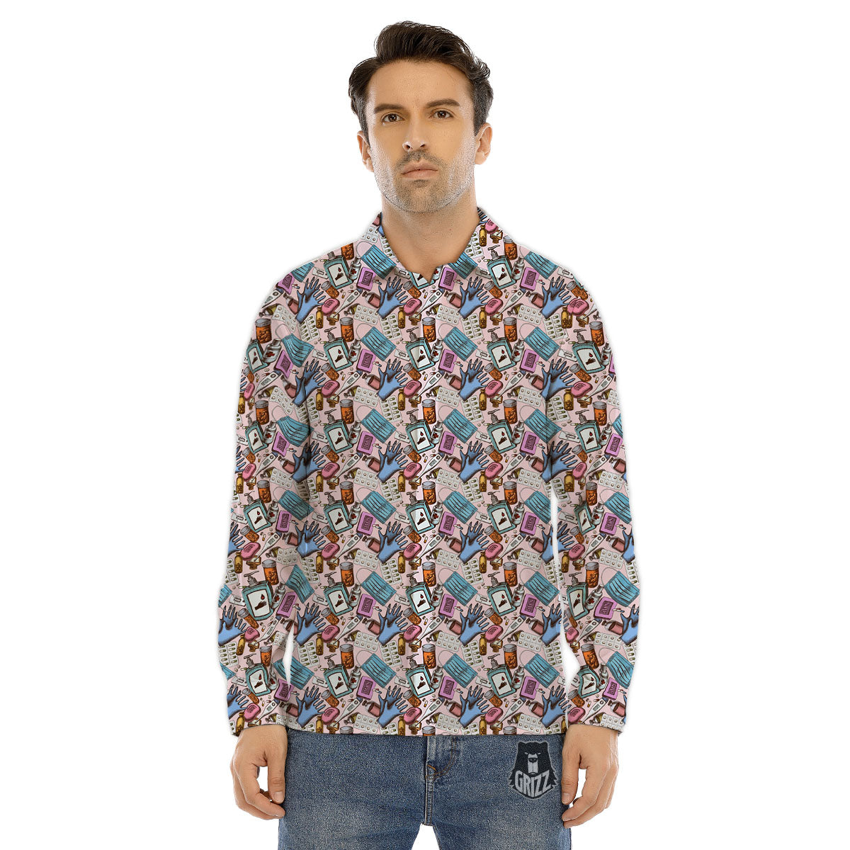 Knitted Black Cat Print Pattern Men's Dress Shirts-grizzshop