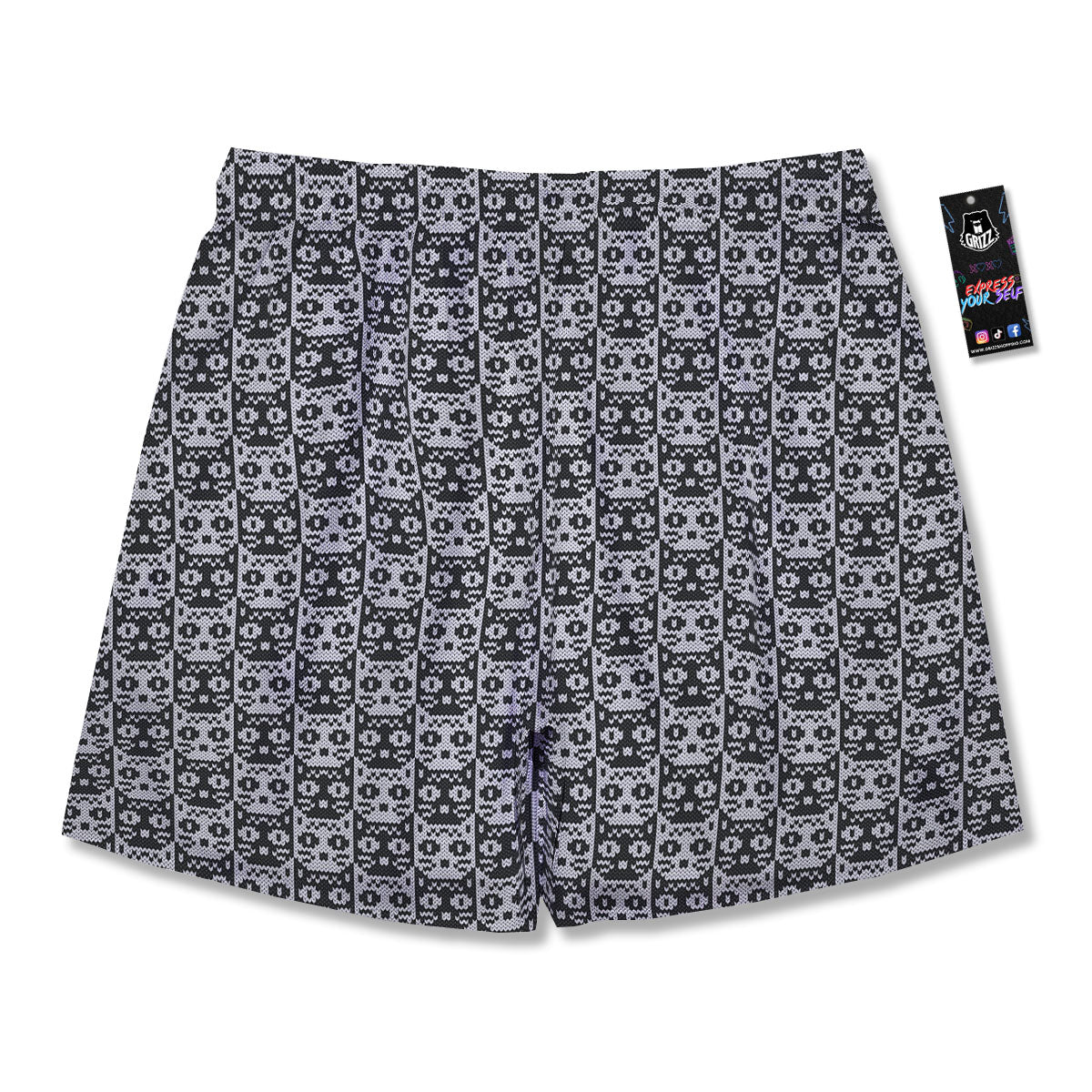 Knitted Black Cat Print Pattern Men's Running Shorts-grizzshop