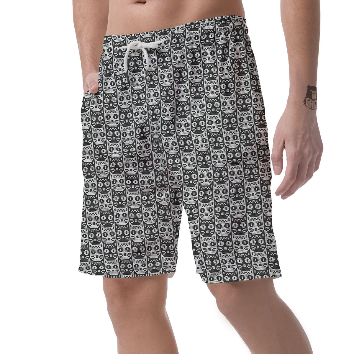 Knitted Black Cat Print Pattern Men's Shorts-grizzshop