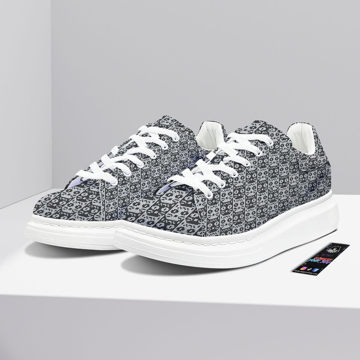 Knitted Black Cat Print Pattern Platform Shoes-grizzshop