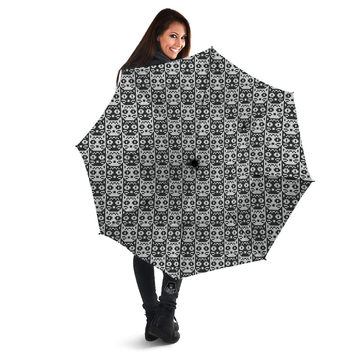 Knitted Black Cat Print Pattern Umbrella-grizzshop