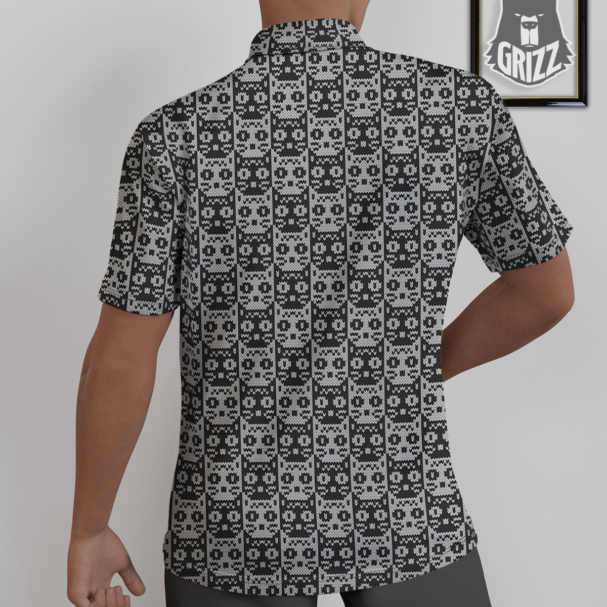 Knitted Black Cat Print Pattern Untucked Shirts-grizzshop