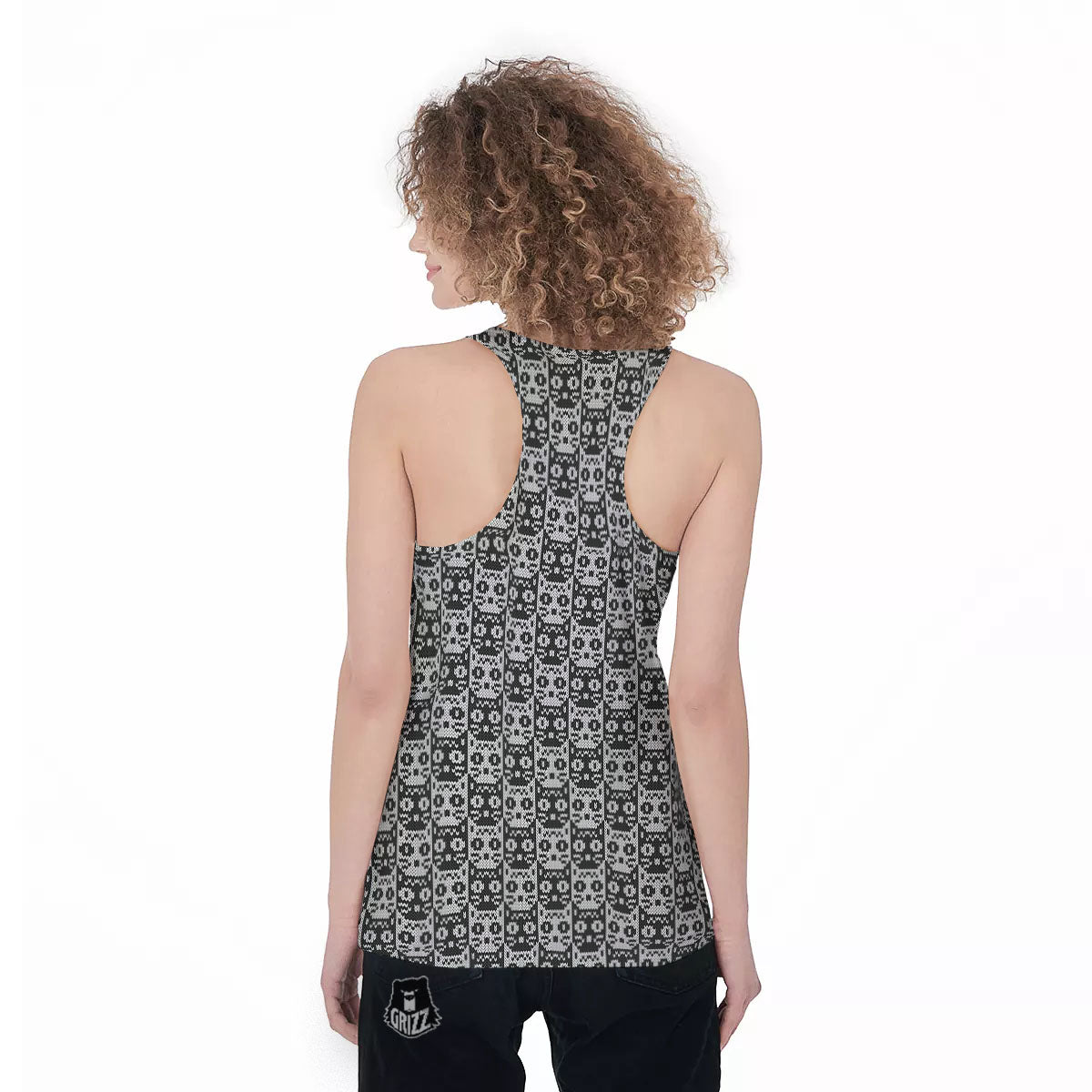 Knitted Black Cat Print Pattern Women's Racerback Tank Top-grizzshop