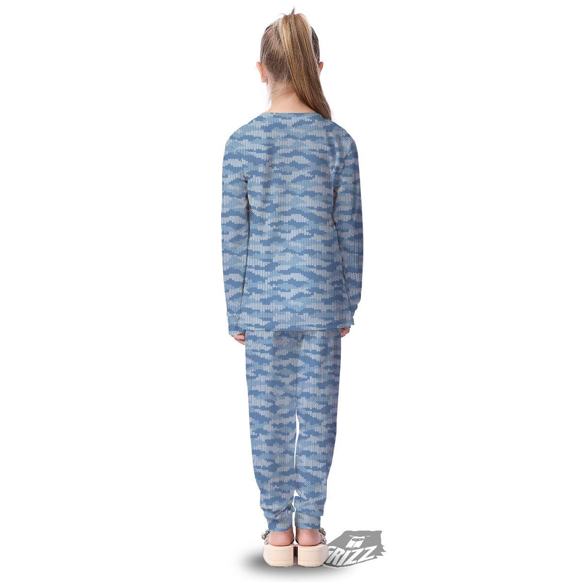 Knitted Blue Camouflage Print Pattern Kid's Pajamas-grizzshop