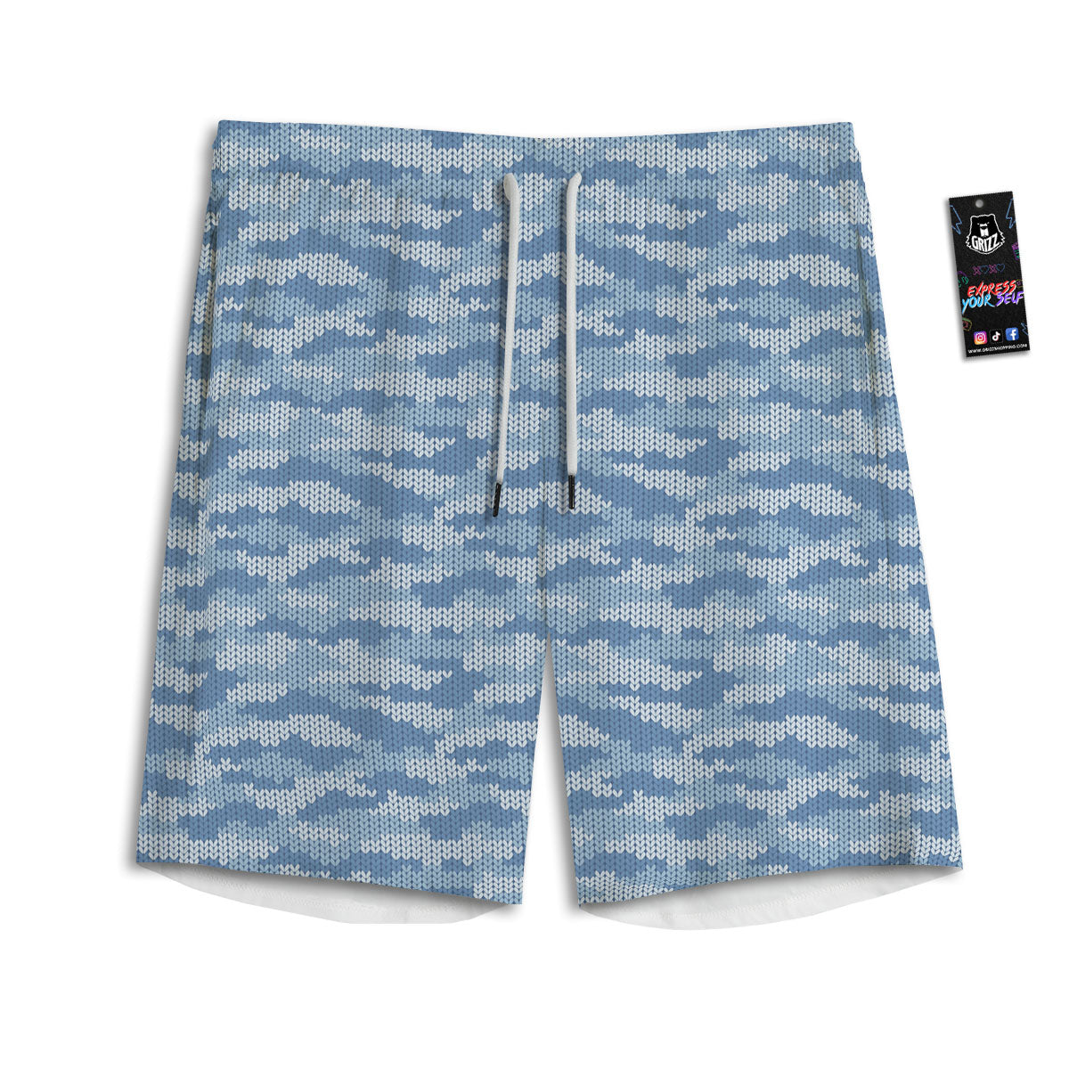 Knitted Blue Camouflage Print Pattern Men's Athletic Shorts