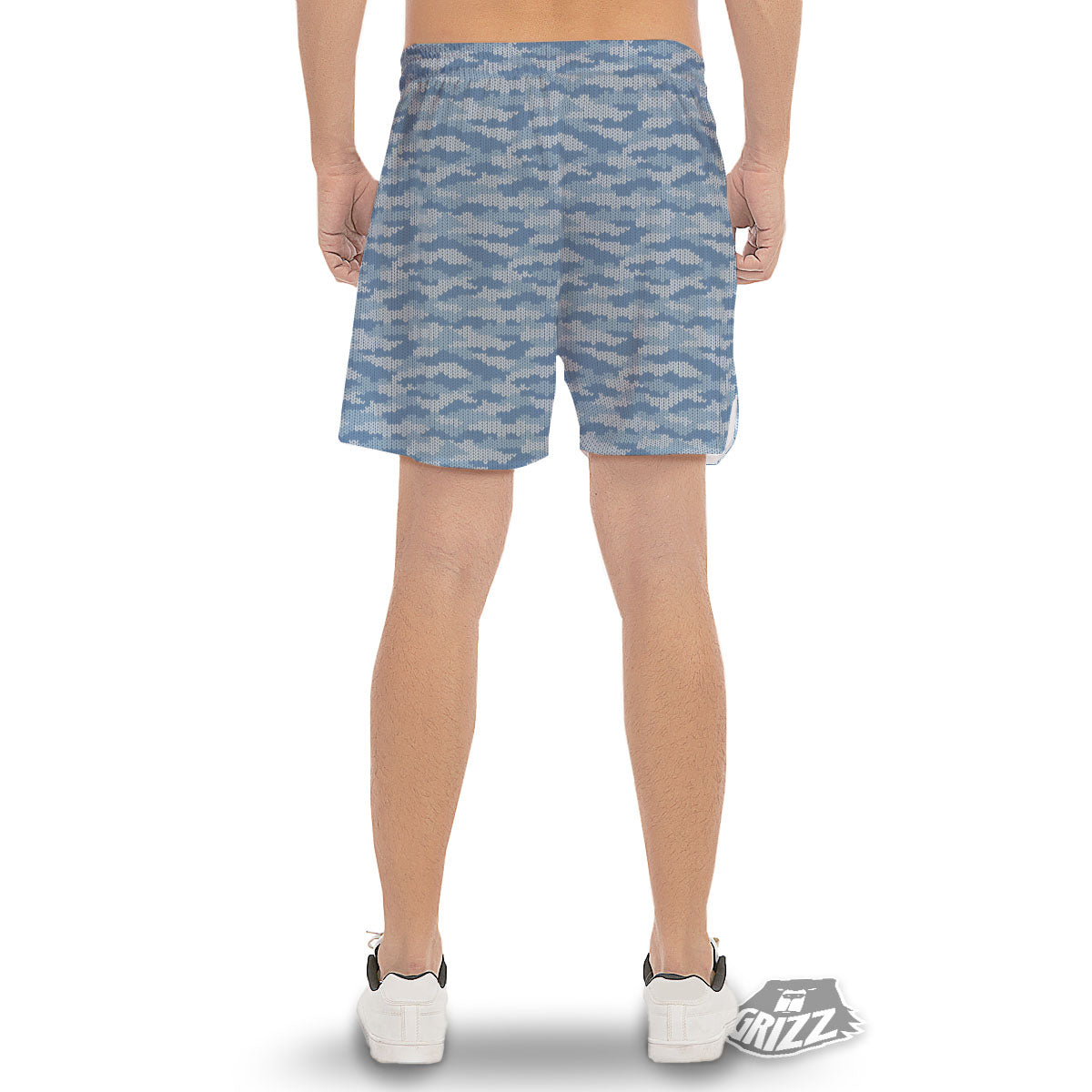 Knitted Blue Camouflage Print Pattern Men's Gym Shorts-grizzshop