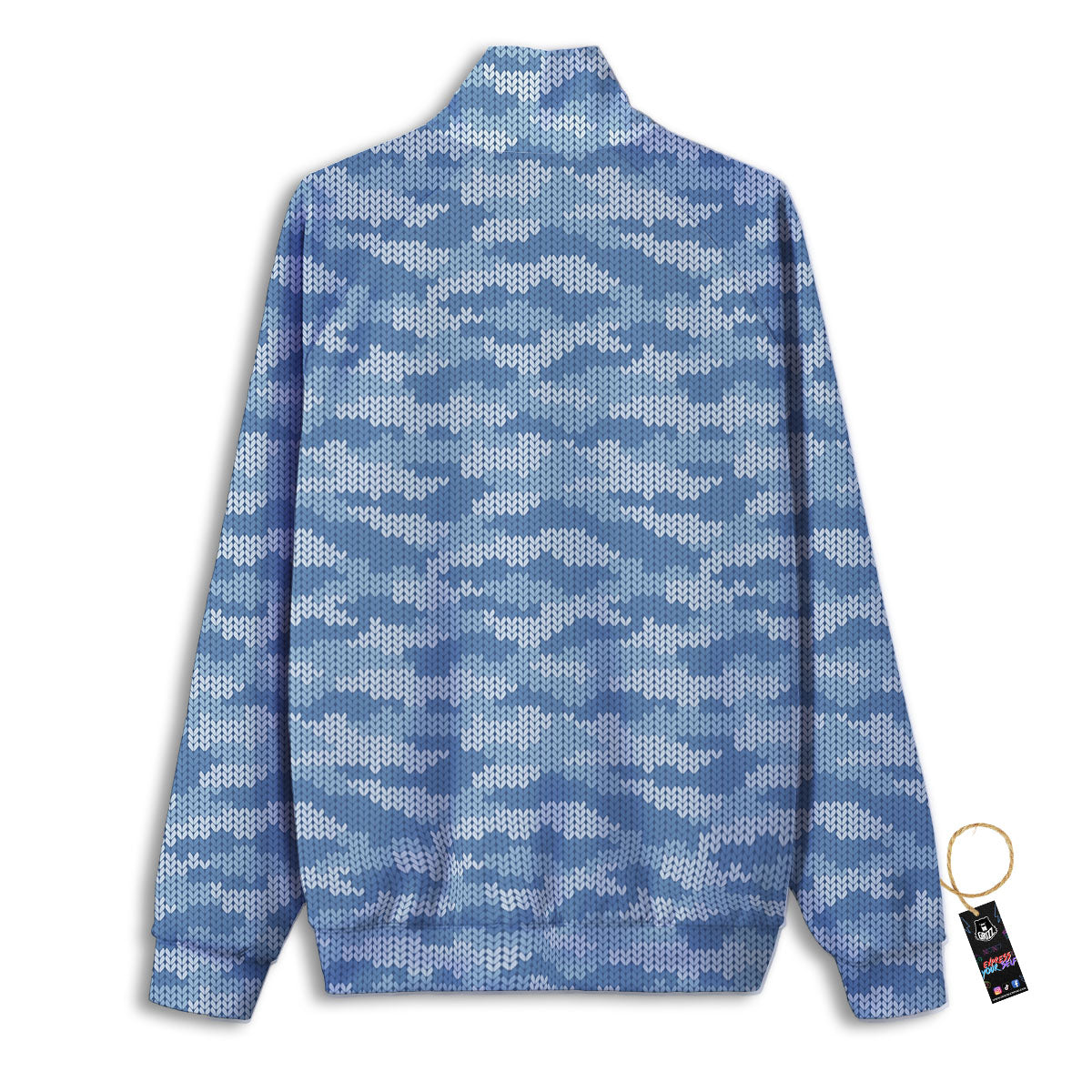 Knitted Blue Camouflage Print Pattern Track Jacket-grizzshop