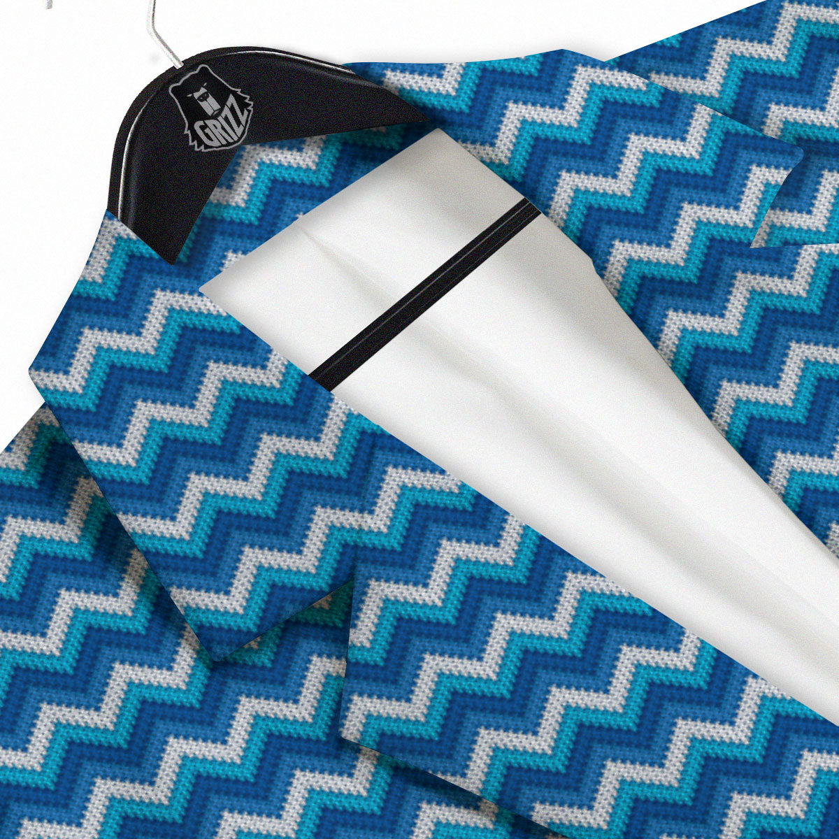 Knitted Blue Chevron Print Pattern Men's Sport Coat-grizzshop