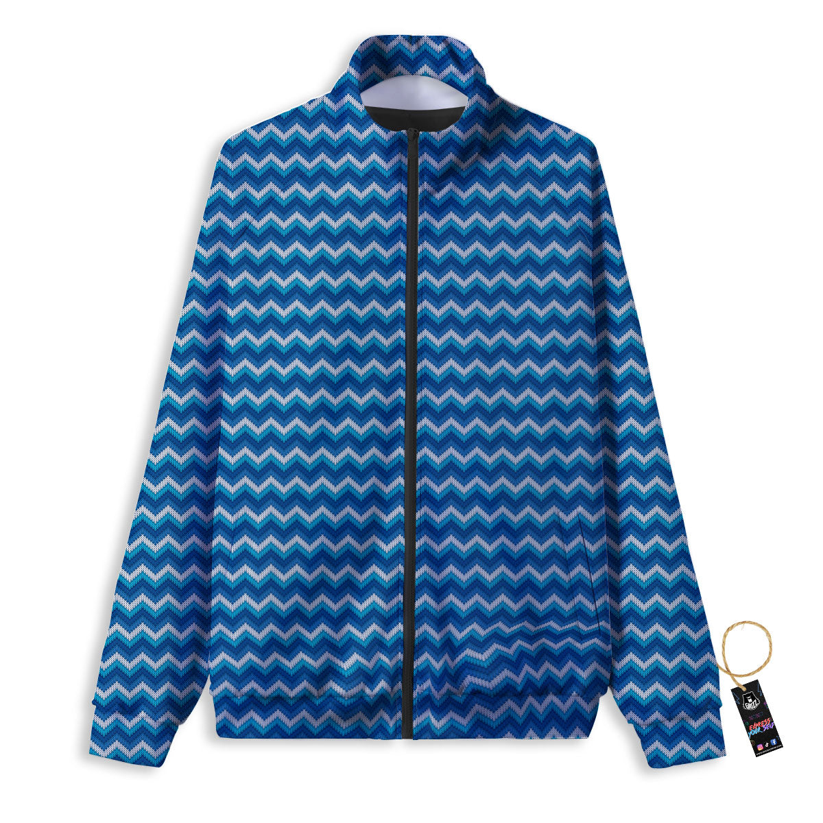 Knitted Blue Chevron Print Pattern Track Jacket-grizzshop