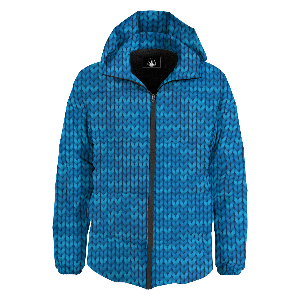 Knitted Blue Print Pattern Down Jacket-grizzshop