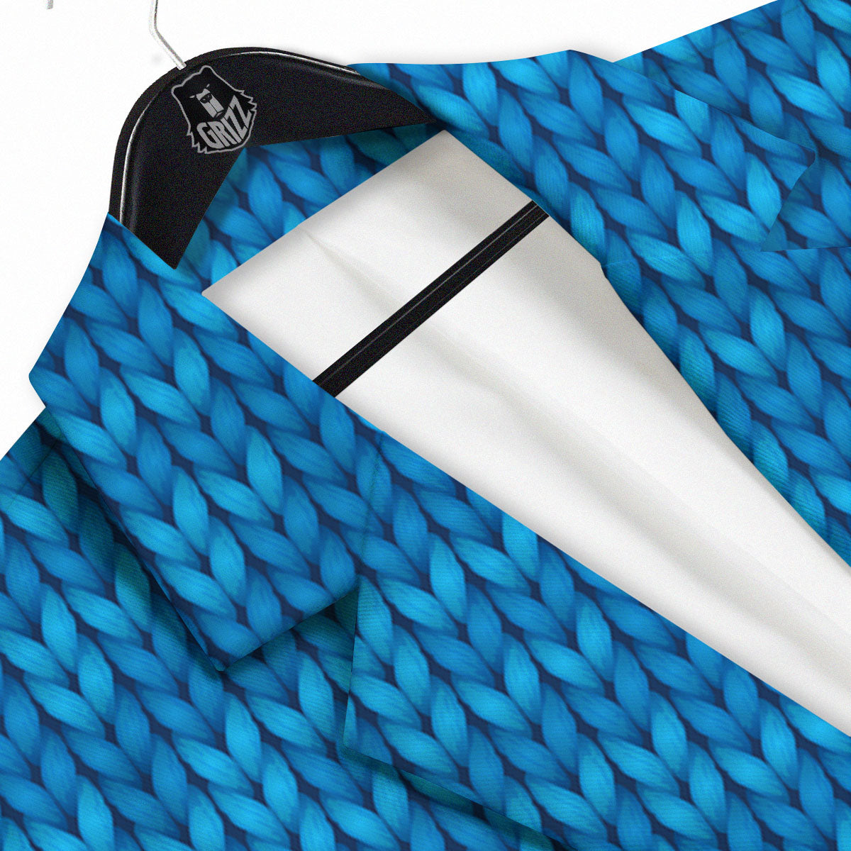 Knitted Blue Print Pattern Men's Sport Coat-grizzshop