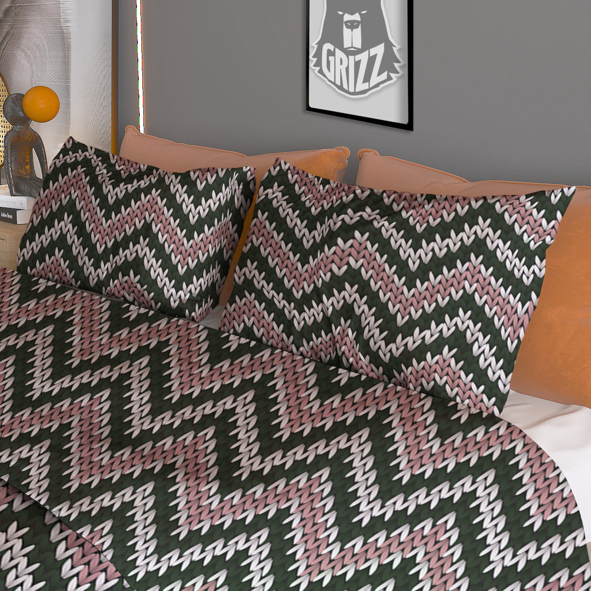 Knitted Chevron Vintage Print Pattern Duvet Cover Bedding Set
