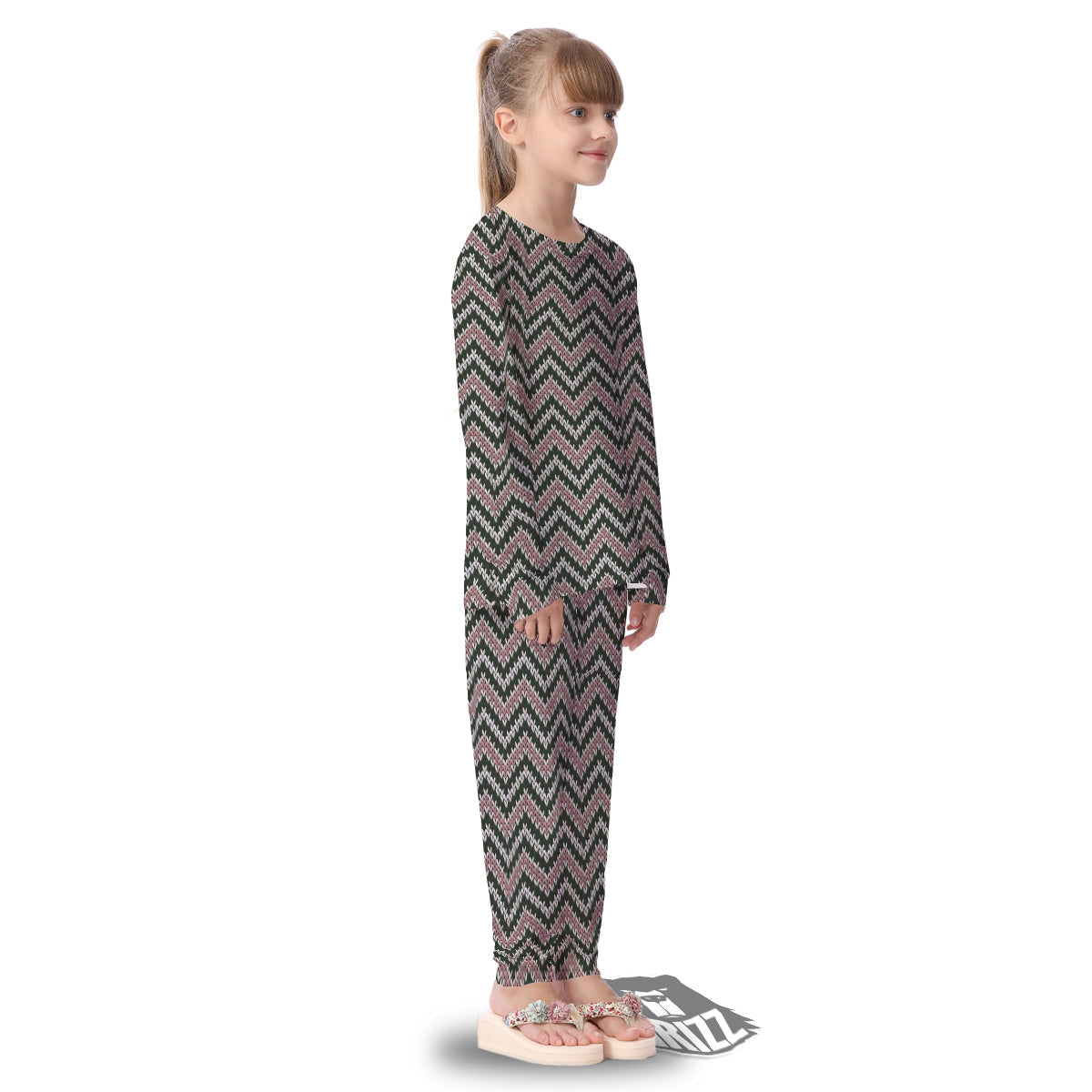 Knitted Chevron Vintage Print Pattern Kid's Pajamas-grizzshop