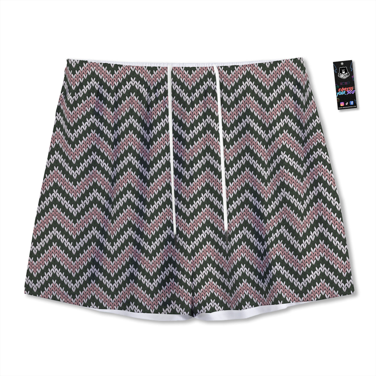 Knitted Chevron Vintage Print Pattern Mesh Shorts