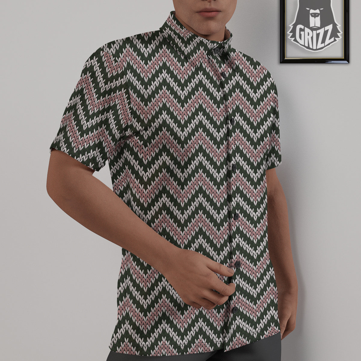 Knitted Chevron Vintage Print Pattern Untucked Shirts-grizzshop