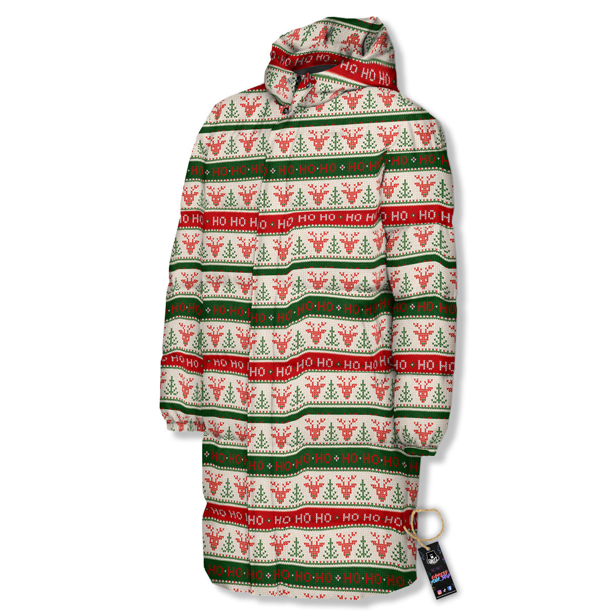 Knitted Christmas Print Pattern Long Down Jacket-grizzshop
