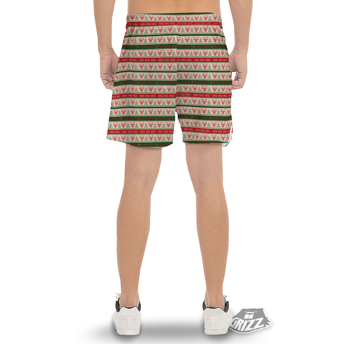 Knitted Christmas Print Pattern Men's Gym Shorts-grizzshop