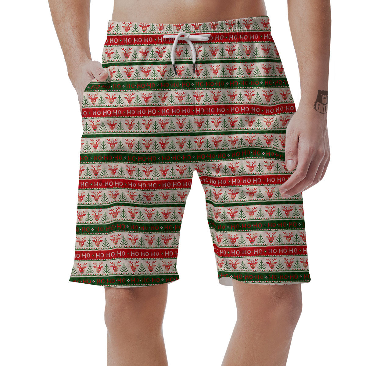 Knitted Christmas Print Pattern Men's Shorts-grizzshop