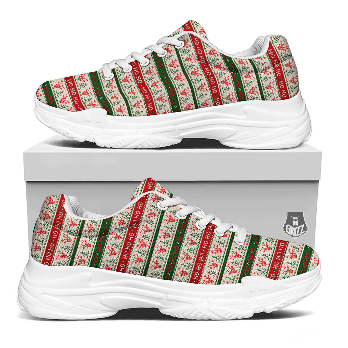 Knitted Christmas Print Pattern White Chunky Shoes-grizzshop
