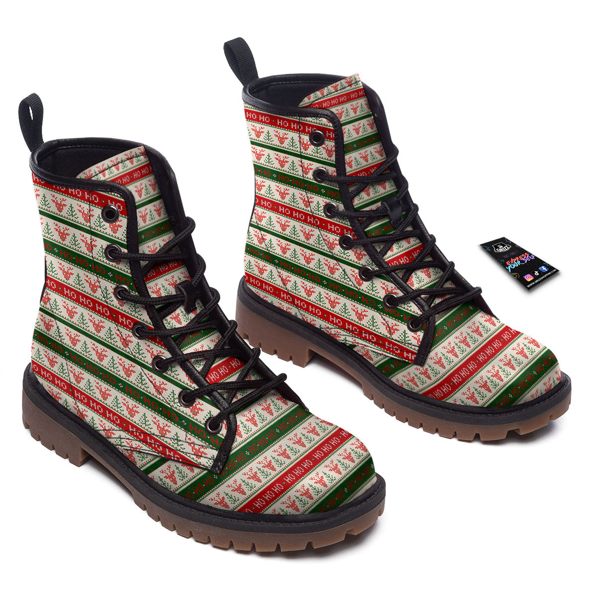 Knitted Christmas Print Pattern Work Boots-grizzshop