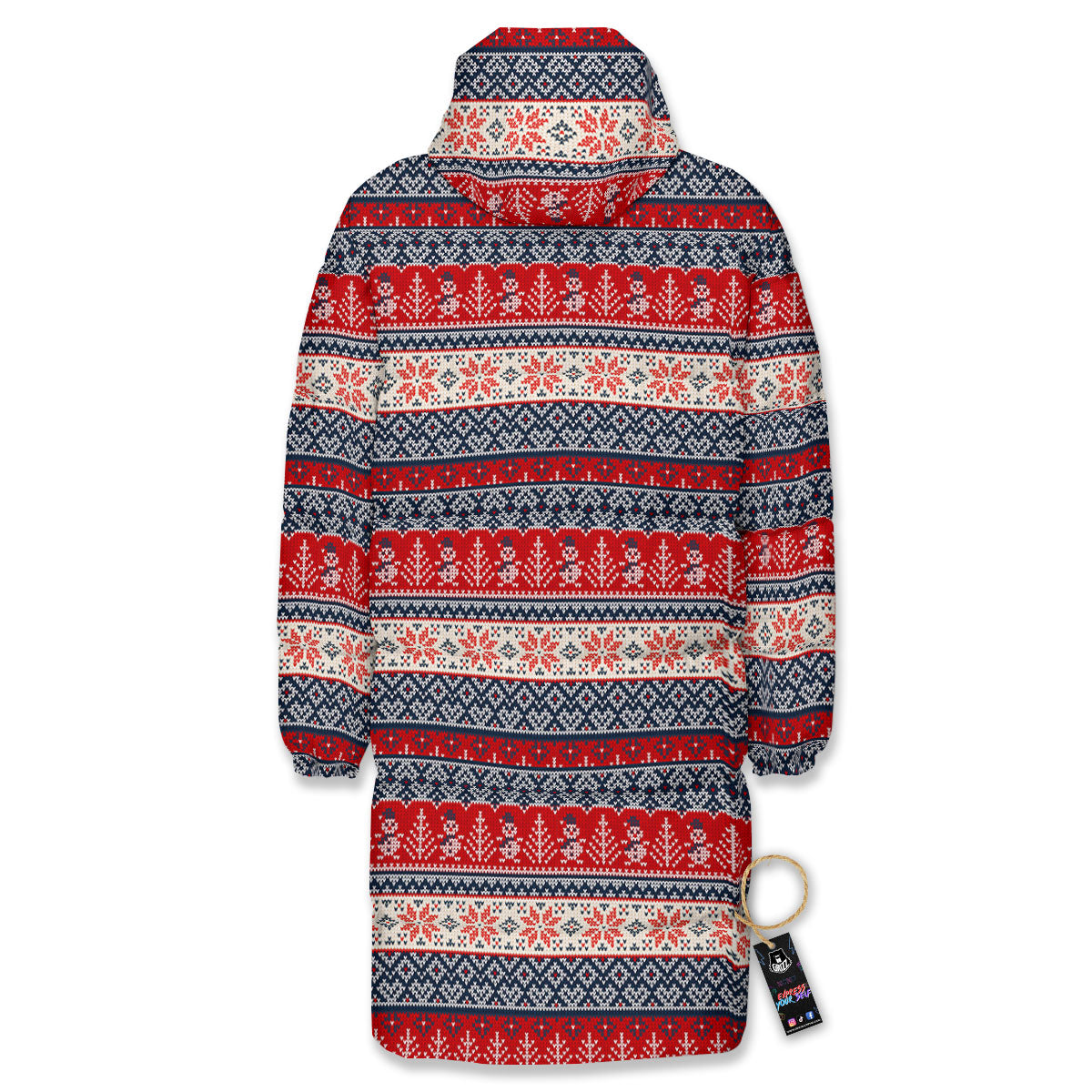 Knitted Christmas Snowman Print Pattern Long Down Jacket-grizzshop