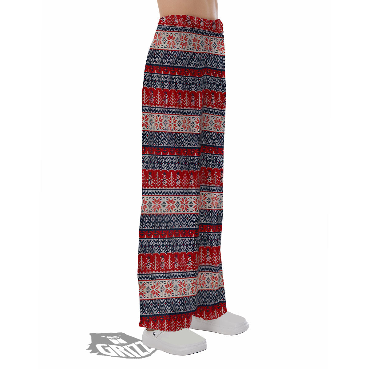 Knitted Christmas Snowman Print Pattern Pajama Pants-grizzshop
