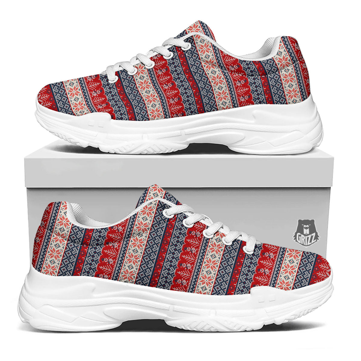 Knitted Christmas Snowman Print Pattern White Chunky Shoes-grizzshop