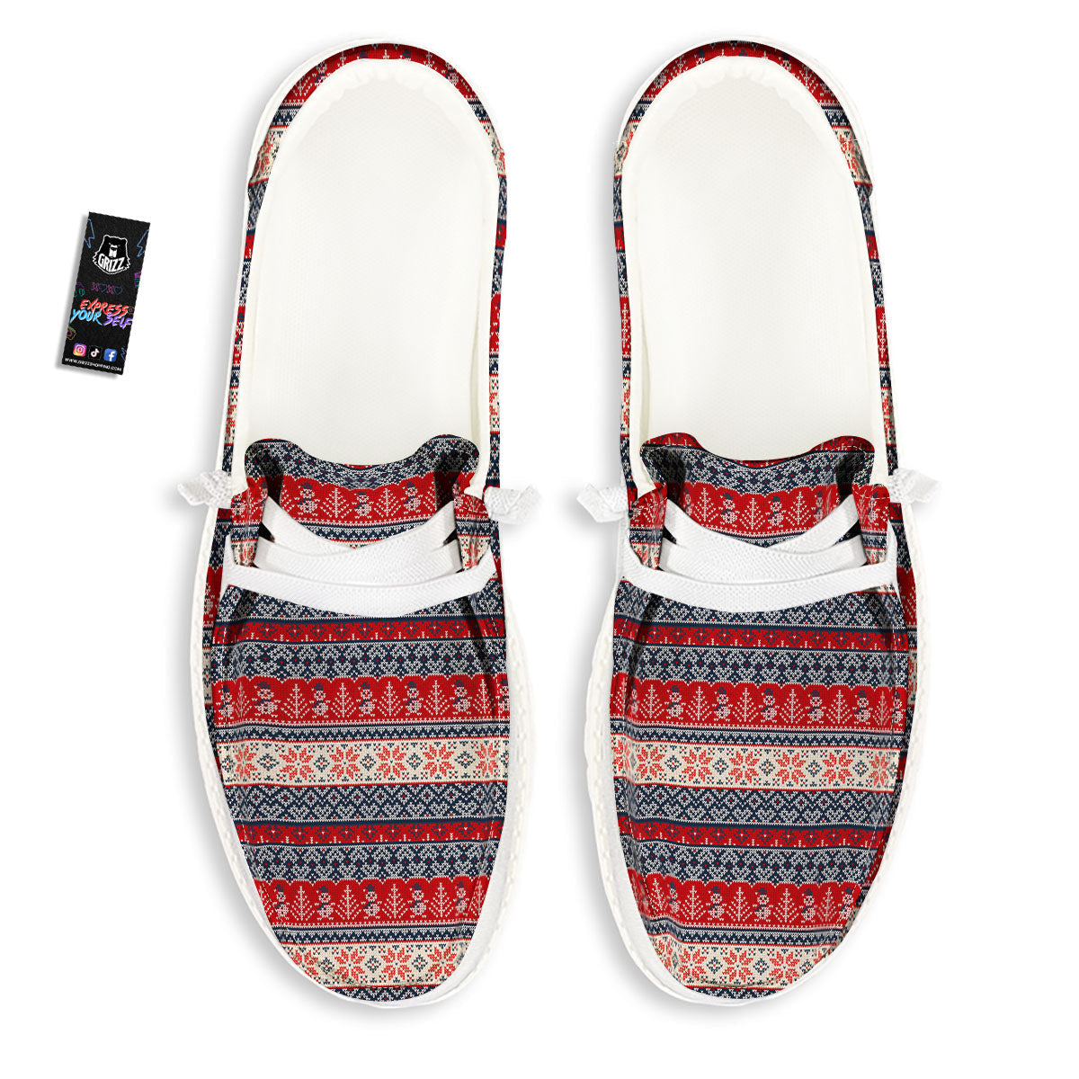 Knitted Christmas Snowman Print Pattern White Loafers-grizzshop