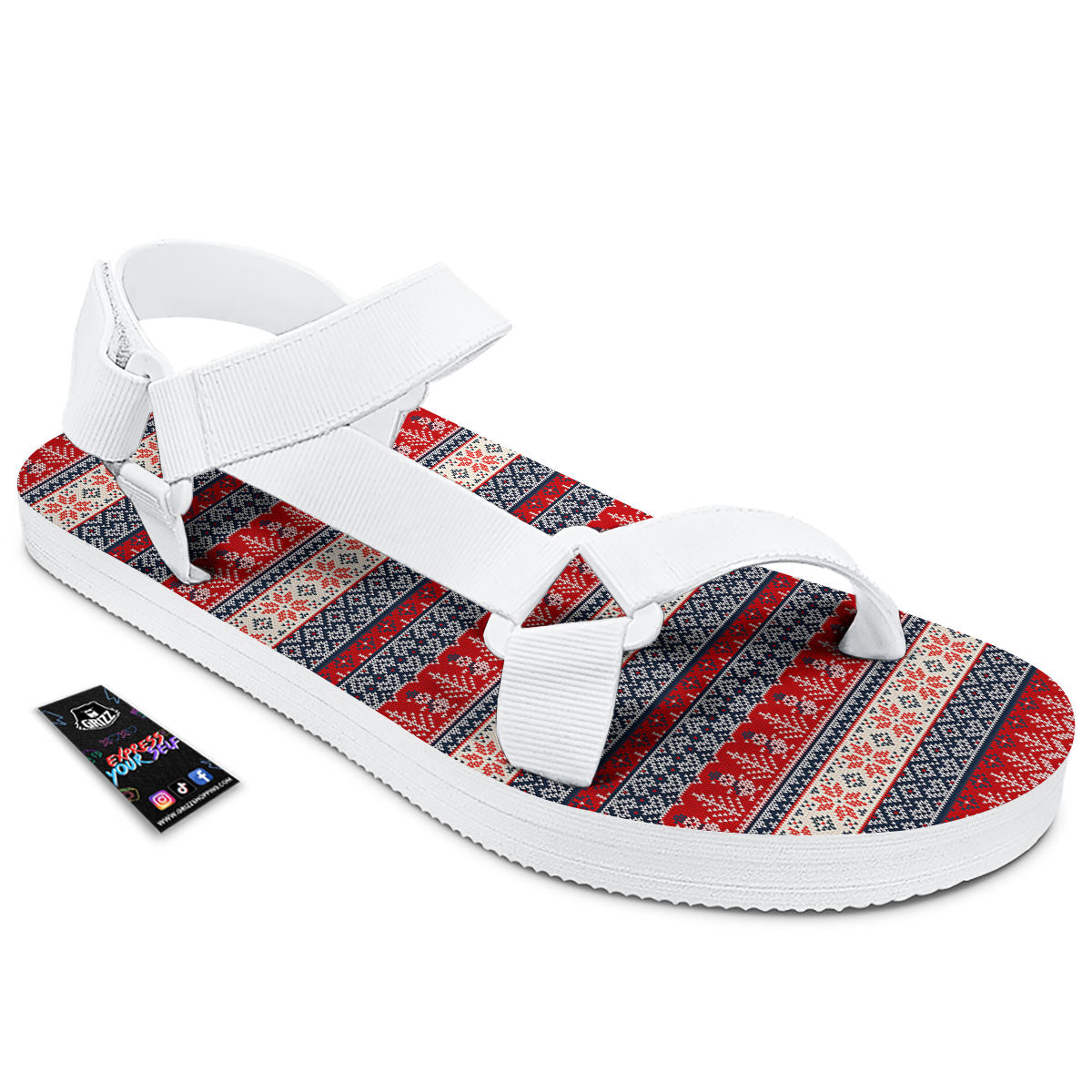 Knitted Christmas Snowman Print Pattern White Open Toe Sandals-grizzshop