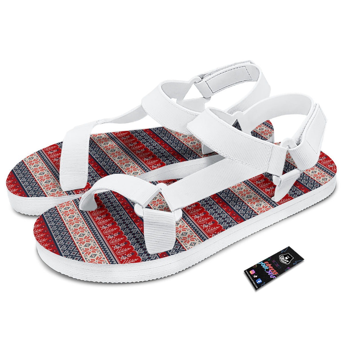 Knitted Christmas Snowman Print Pattern White Open Toe Sandals-grizzshop