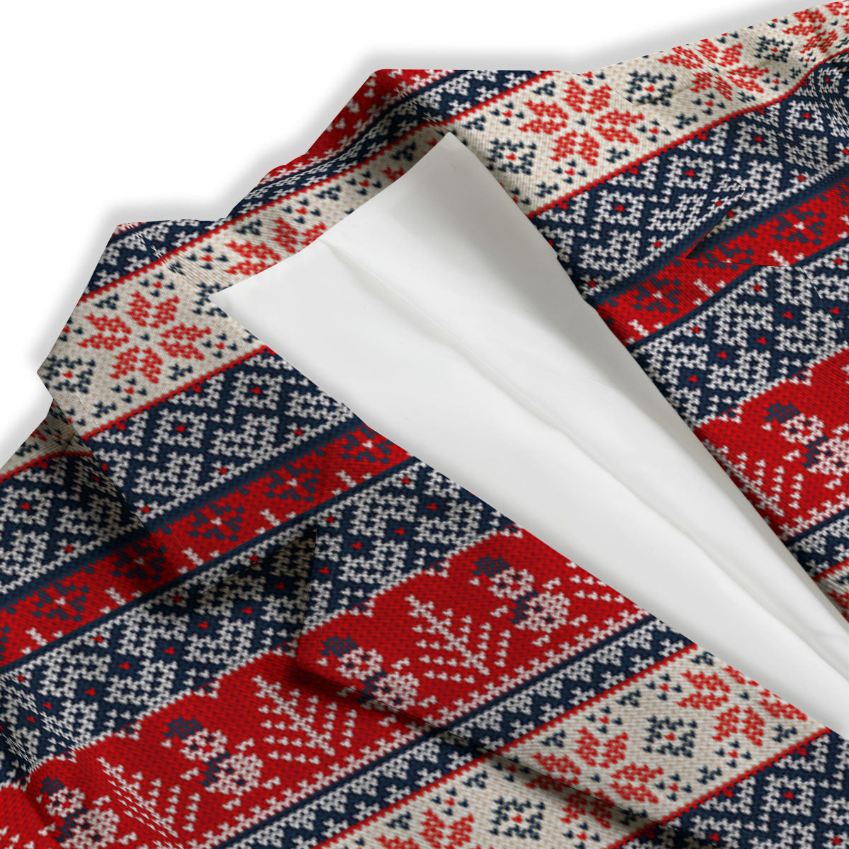 Knitted Christmas Snowman Print Pattern Women's Blazer-grizzshop
