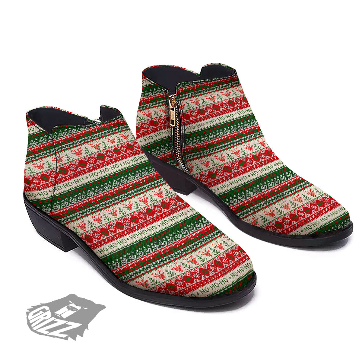 Knitted Christmas Tree Print Pattern Ankle Boots-grizzshop