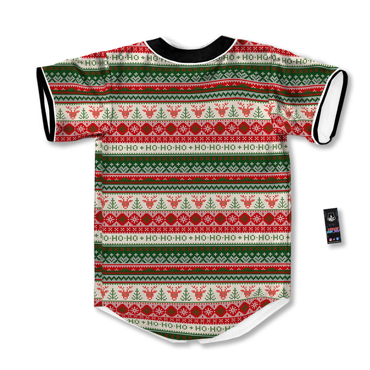 Knitted Christmas Tree Print Pattern Baseball Jersey-grizzshop