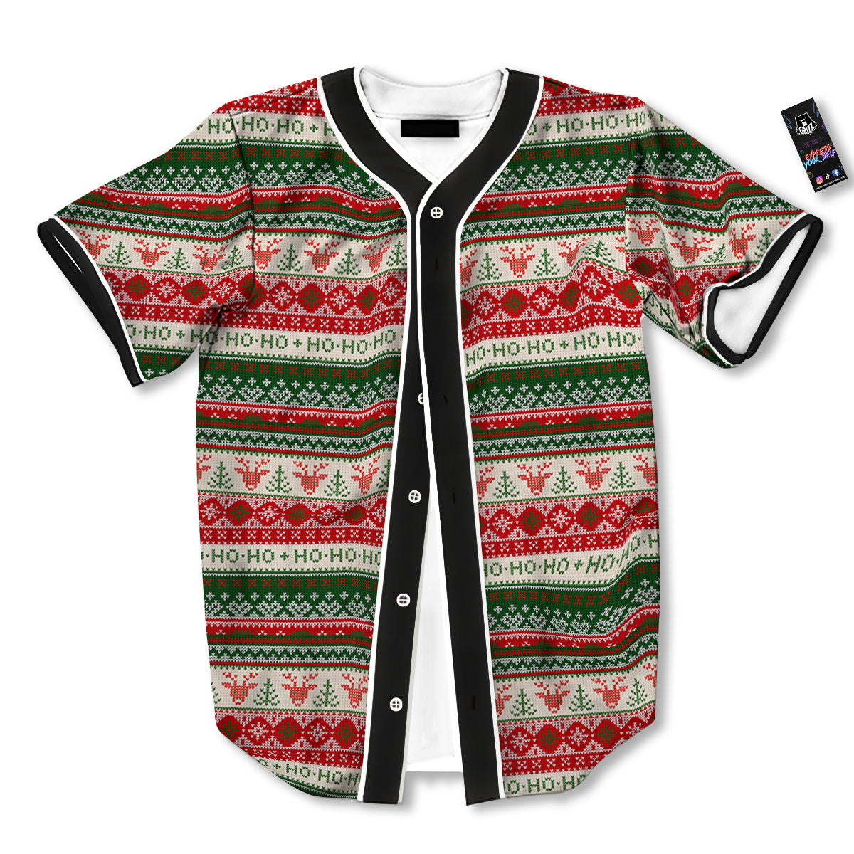 Knitted Christmas Tree Print Pattern Baseball Jersey-grizzshop