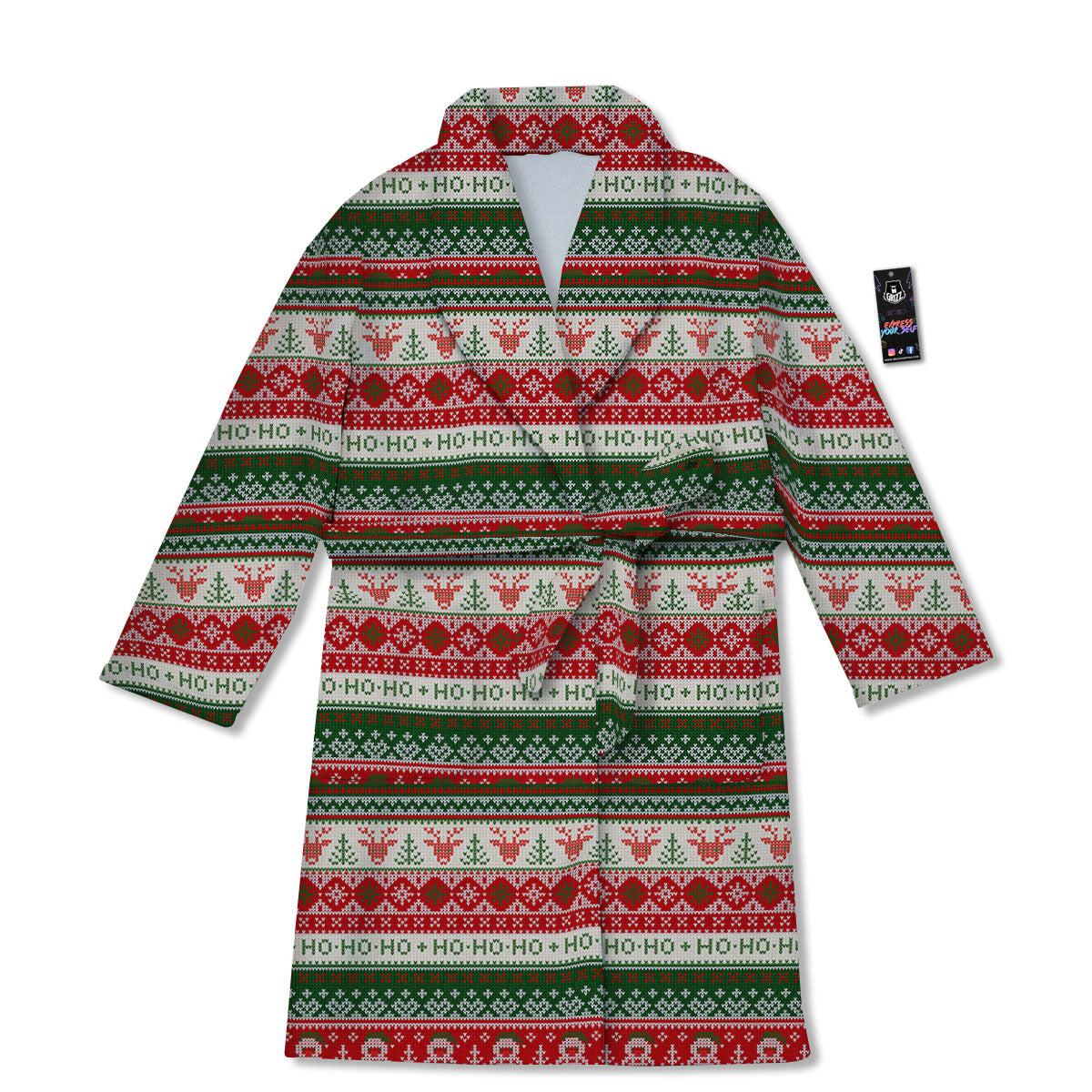 Knitted Christmas Tree Print Pattern Bathrobe-grizzshop