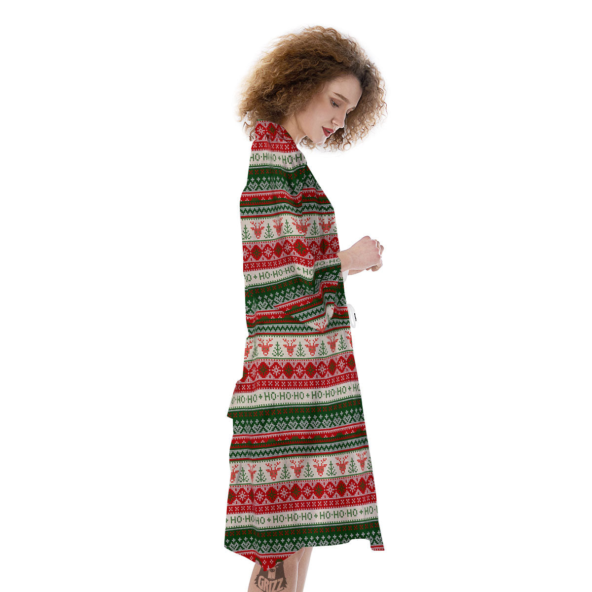 Knitted Christmas Tree Print Pattern Kimono-grizzshop