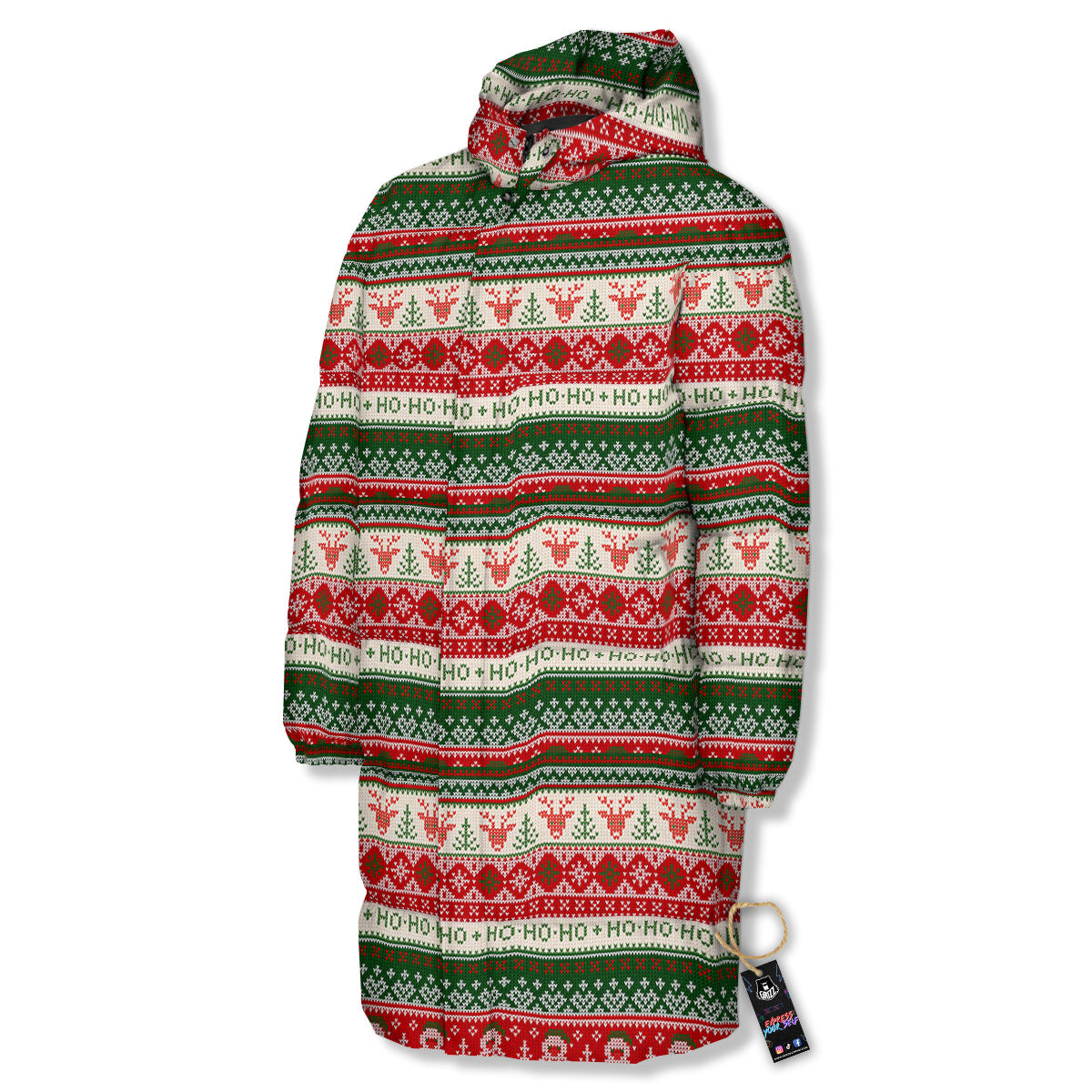 Knitted Christmas Tree Print Pattern Long Down Jacket-grizzshop