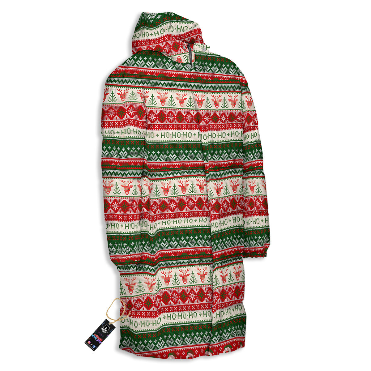 Knitted Christmas Tree Print Pattern Long Down Jacket-grizzshop