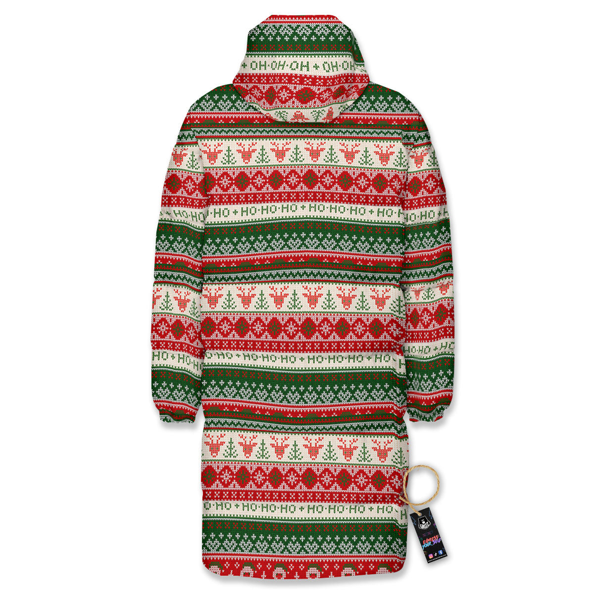 Knitted Christmas Tree Print Pattern Long Down Jacket-grizzshop