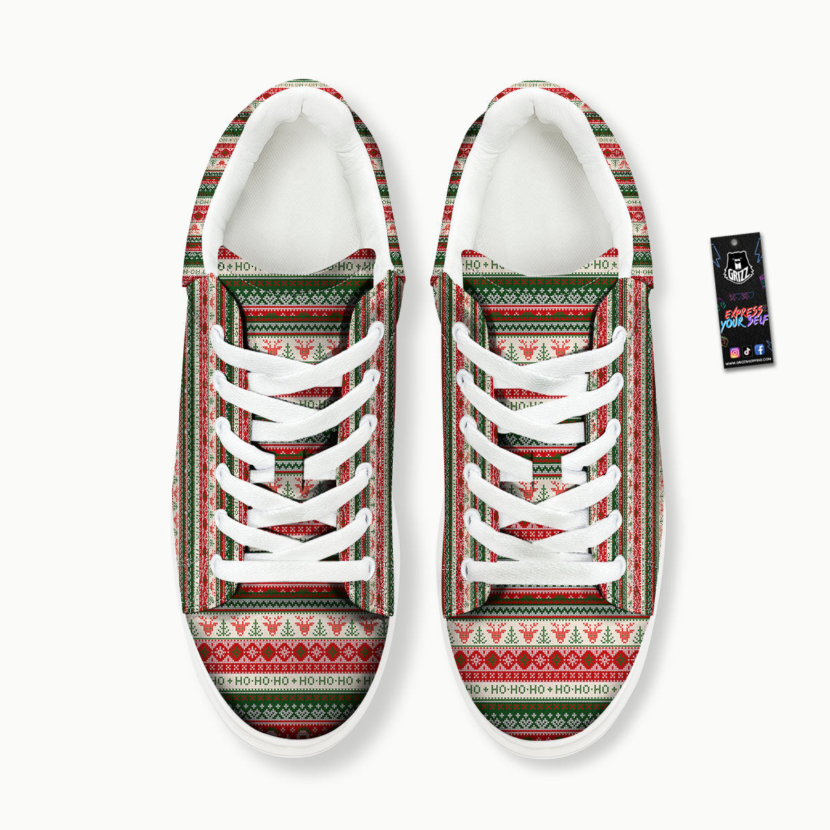 Knitted Christmas Tree Print Pattern Platform Shoes-grizzshop
