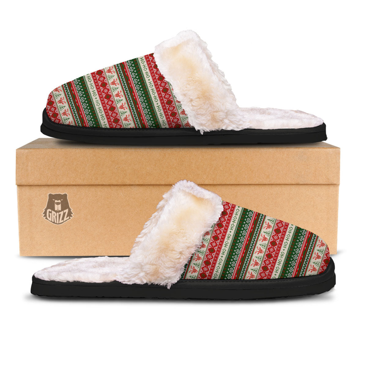 Knitted Christmas Tree Print Pattern Slippers-grizzshop