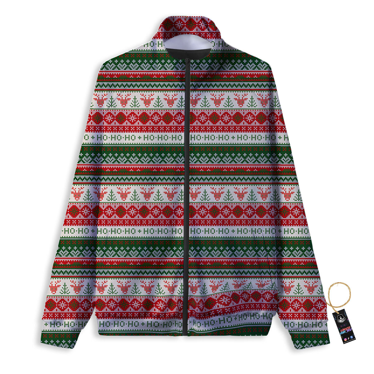 Knitted Christmas Tree Print Pattern Track Jacket-grizzshop