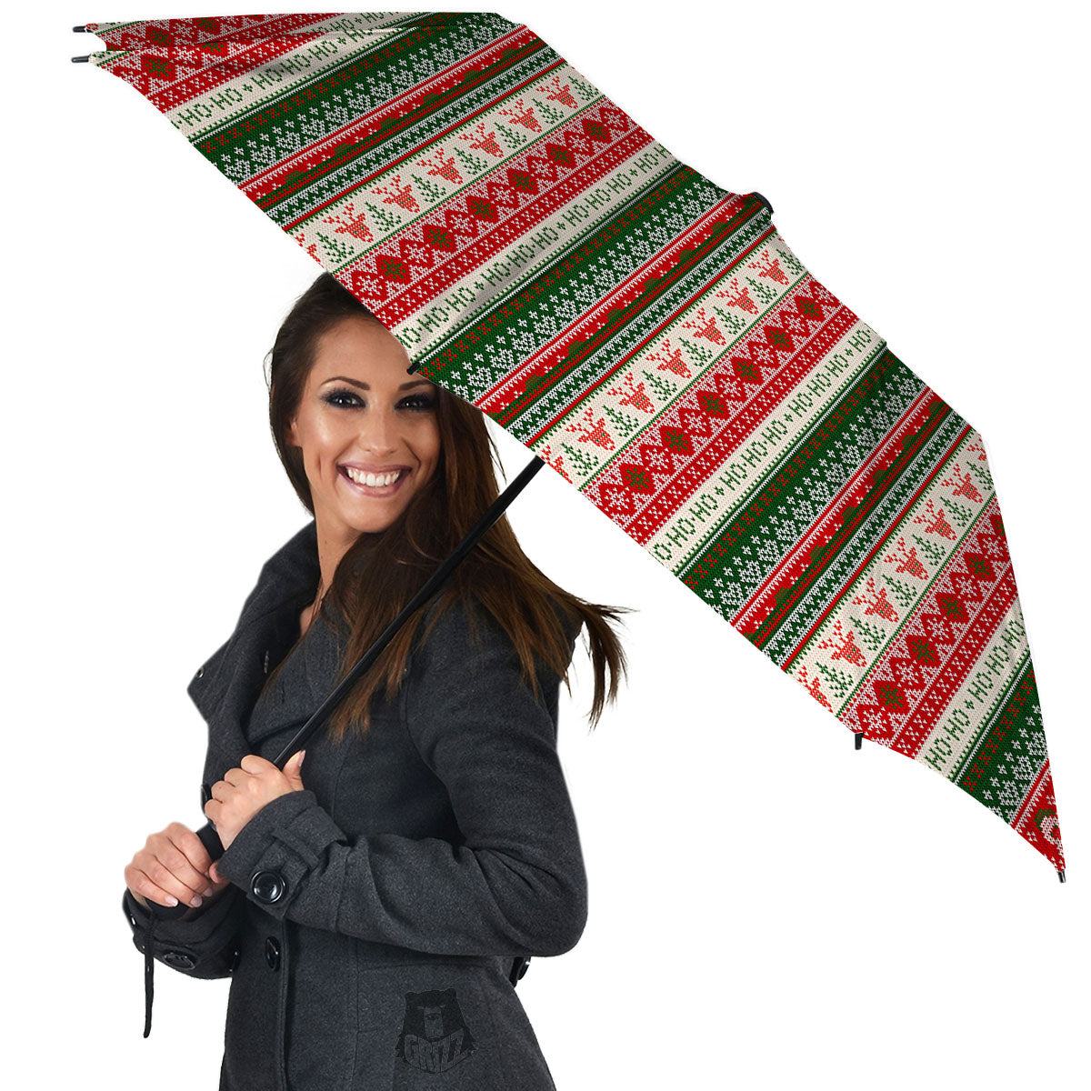 Knitted Christmas Tree Print Pattern Umbrella-grizzshop